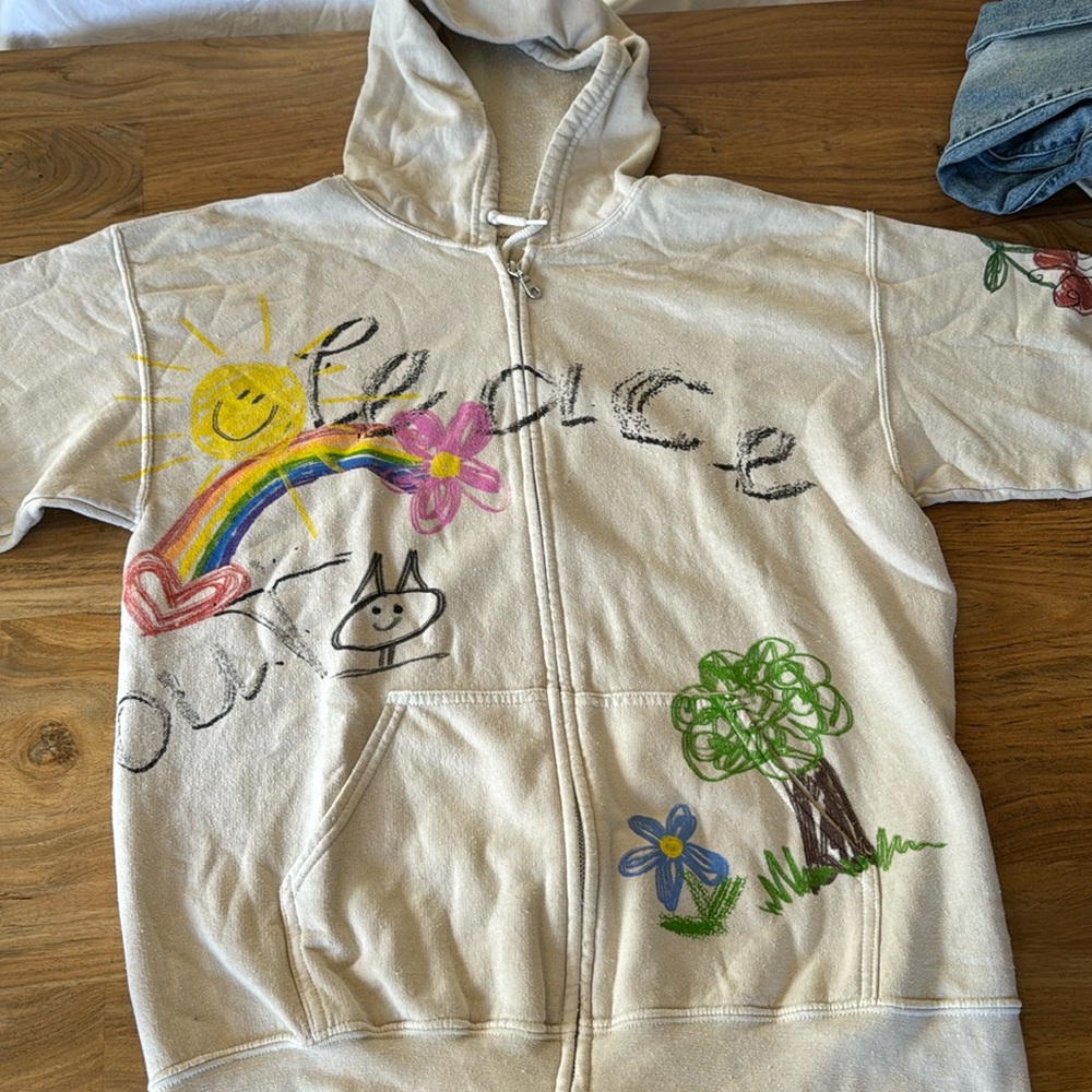 colorful cream hoodie, zip up, urban outfitters size small medium